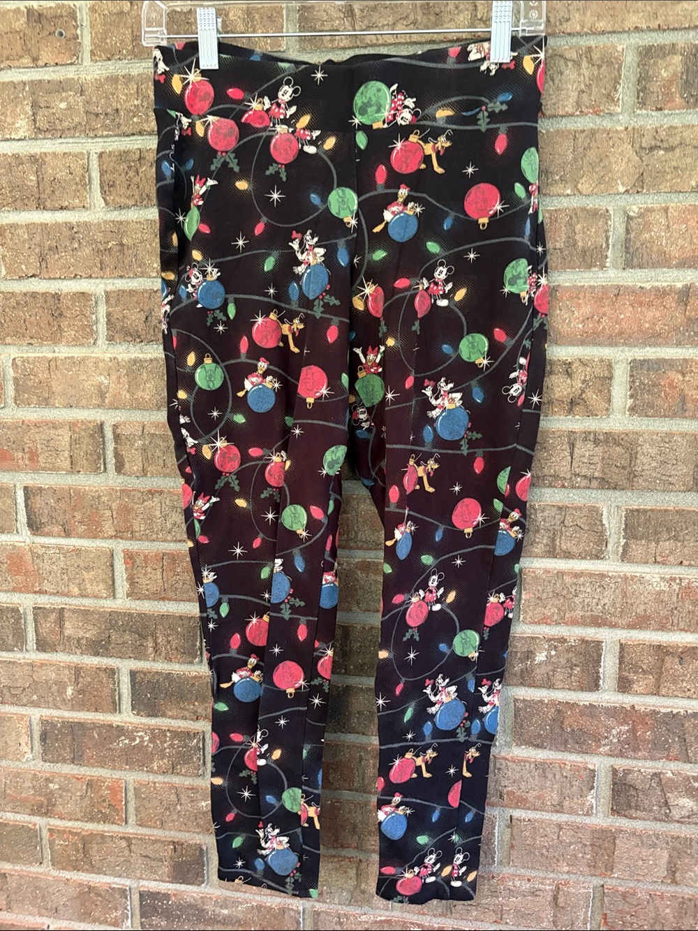 Disney Black Holiday Character Leggings with Red Green Blue Accents